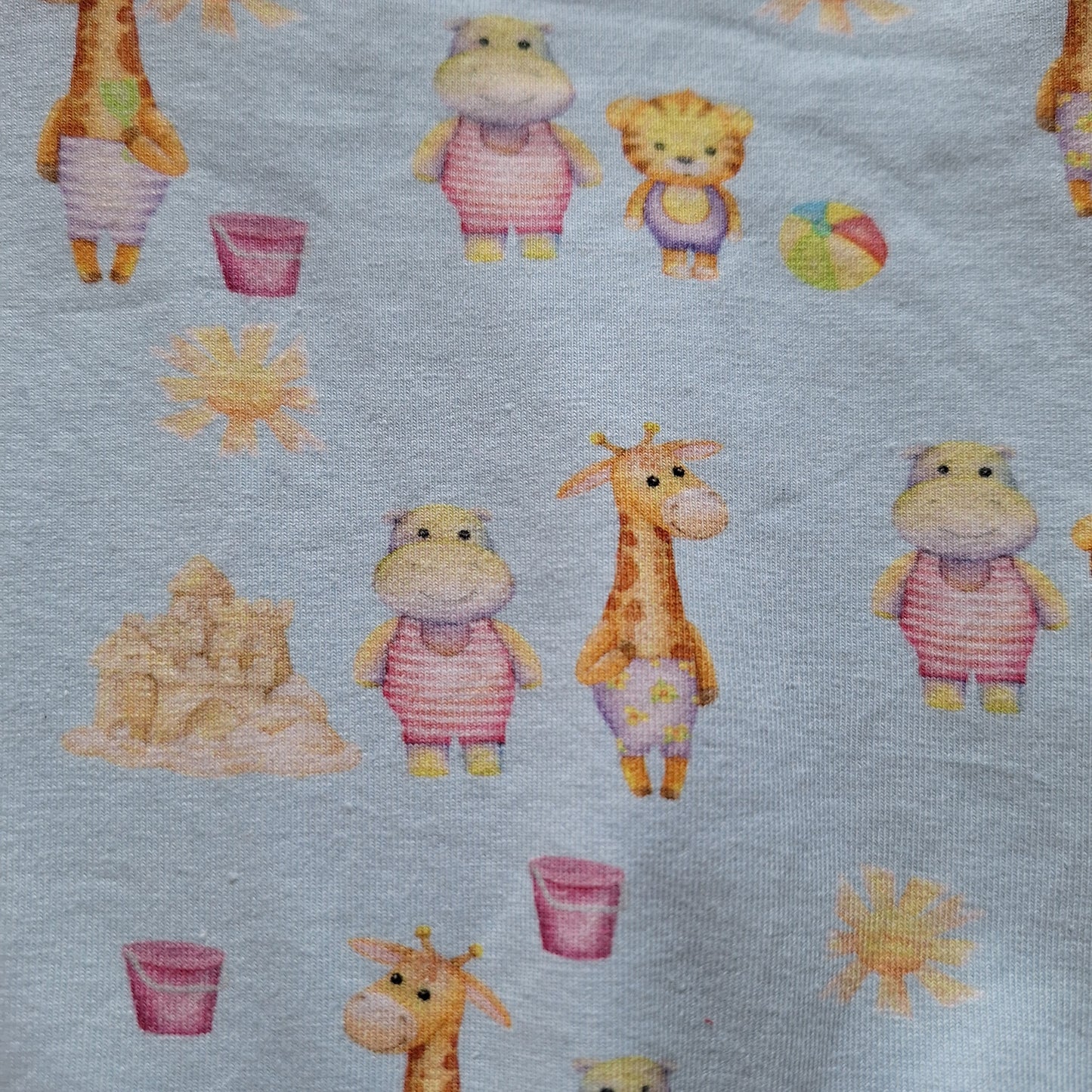 Oversized Sweater | Größe 56 | Giraffe & Nilpferd beim Sandburgenbauen